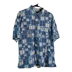 Nat Nast Shirt Mens XL Button Front Silk Blend Blue Short Sleeve